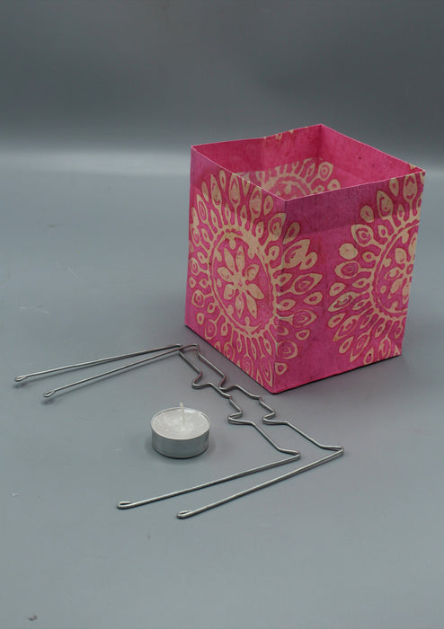 Handmade Mandala design Pink Lokta Paper Candle Lamp