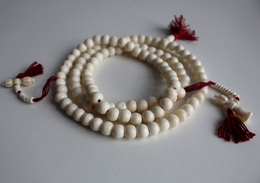 10mm White Bone Prayer Mala with Bell and Dorje Counter