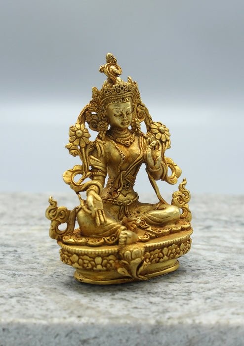 Gold Plated Green Tara Statue 3.5"