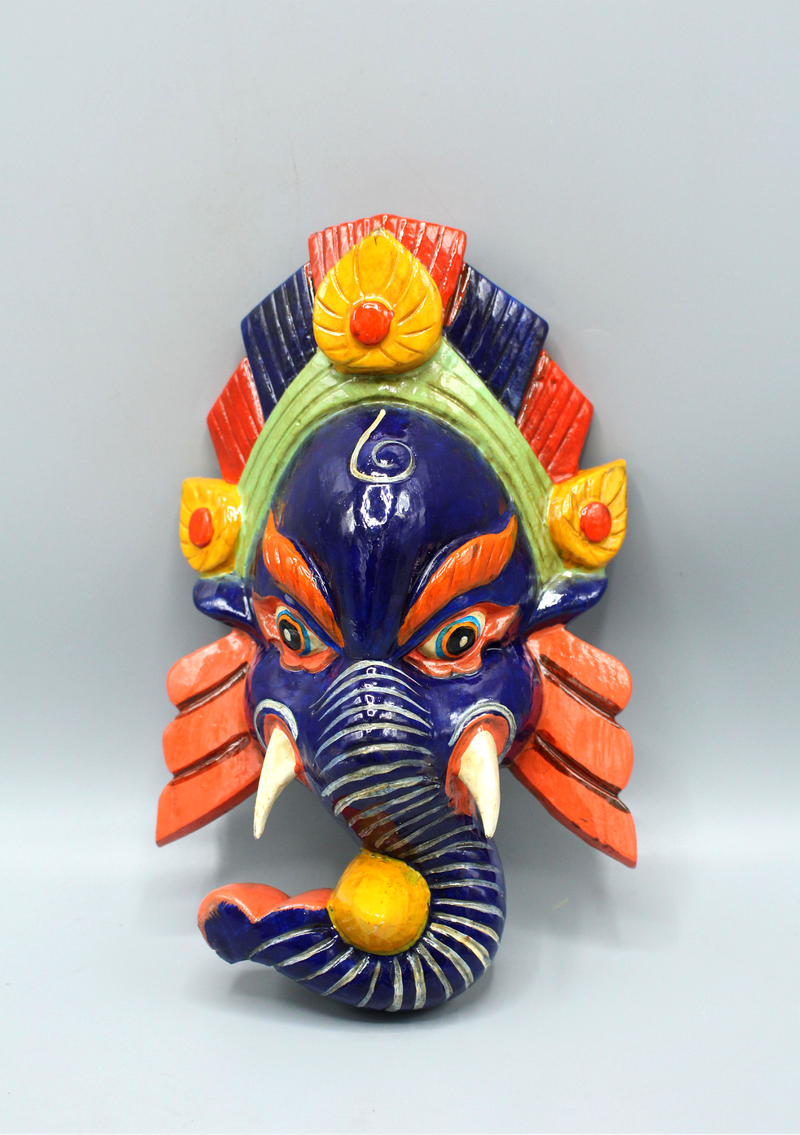 Hand Painted Ganesh Wall Hanging Mask - Blue