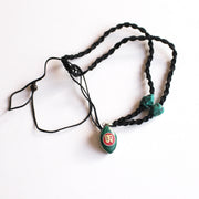 Coral Inlaid Tibetan Om Pendant Necklace - nepacrafts