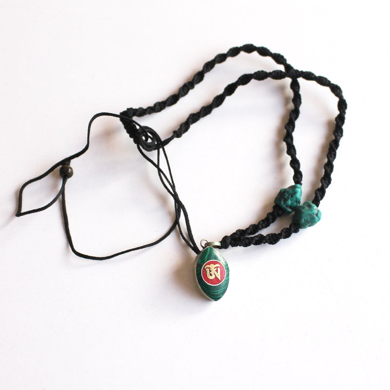 Coral Inlaid Tibetan Om Pendant Necklace - nepacrafts