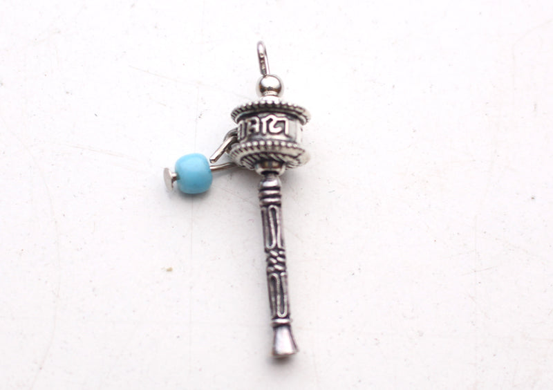 White Metal Om Mani Prayer Wheel Pendant