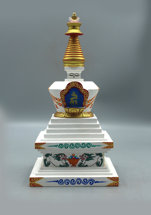 Hand Carved and Painted Wooden Stupa Chorten