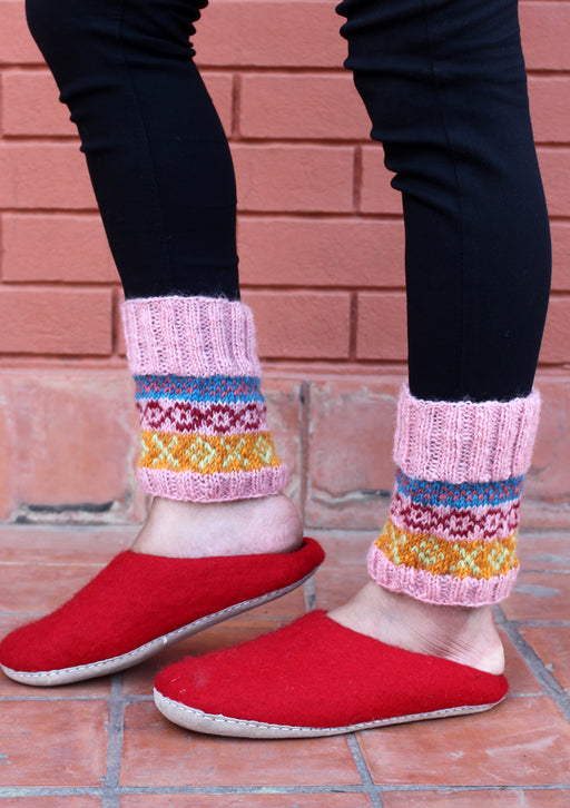 Soft Pink Blue Lining Multicolor Handknit Short Legwarmers - nepacrafts