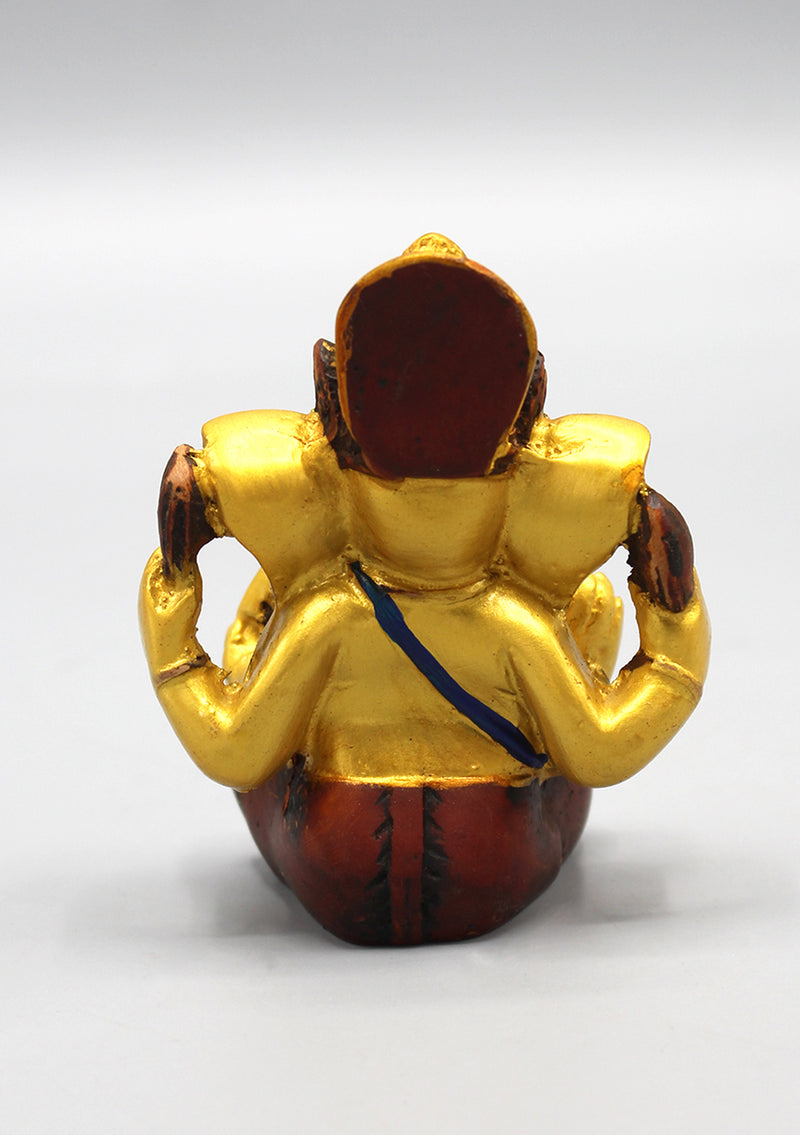 Handpainted Golden Ganesha Resin Statue 3"
