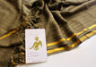 Olive Green Plain Jari Cotton Scarf with Golden Lining - nepacrafts