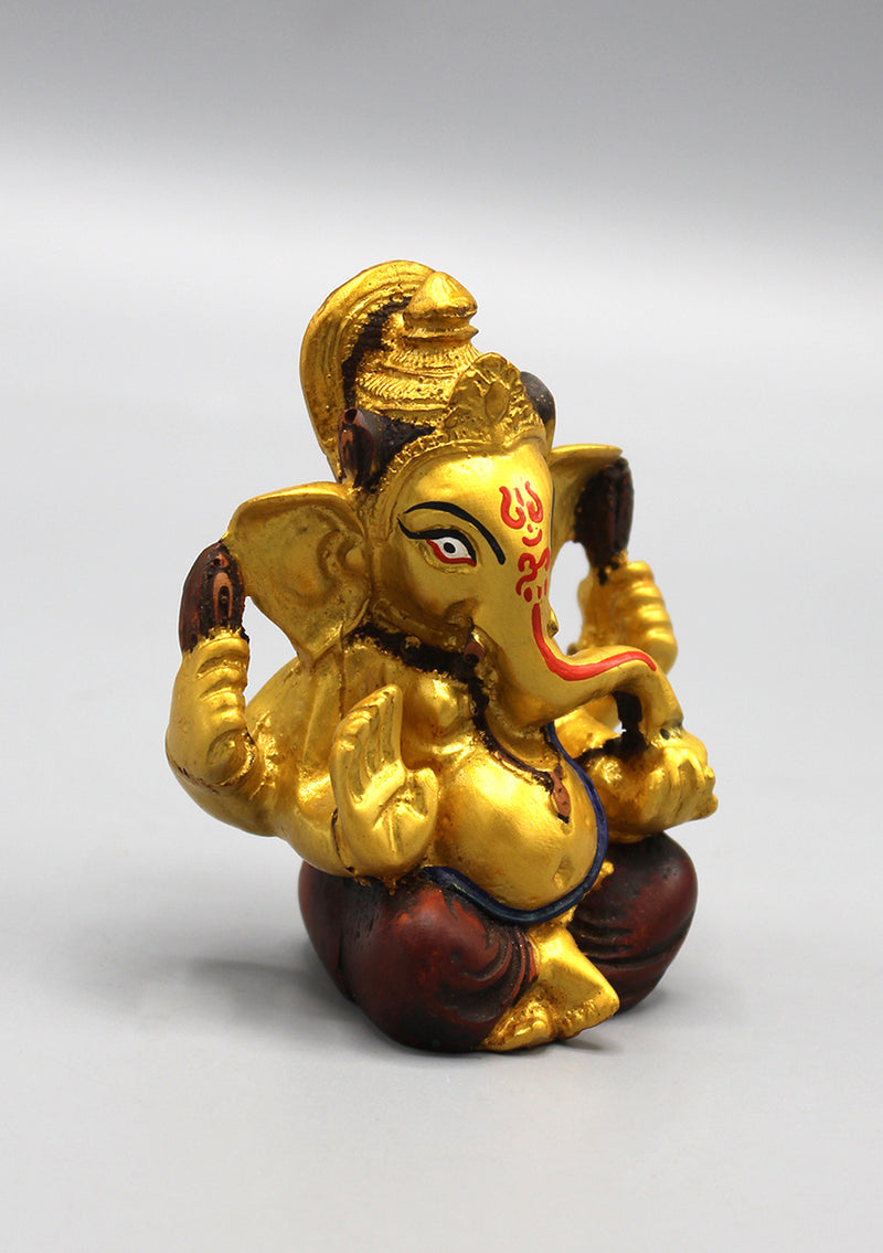 Handpainted Golden Ganesha Resin Statue 3"