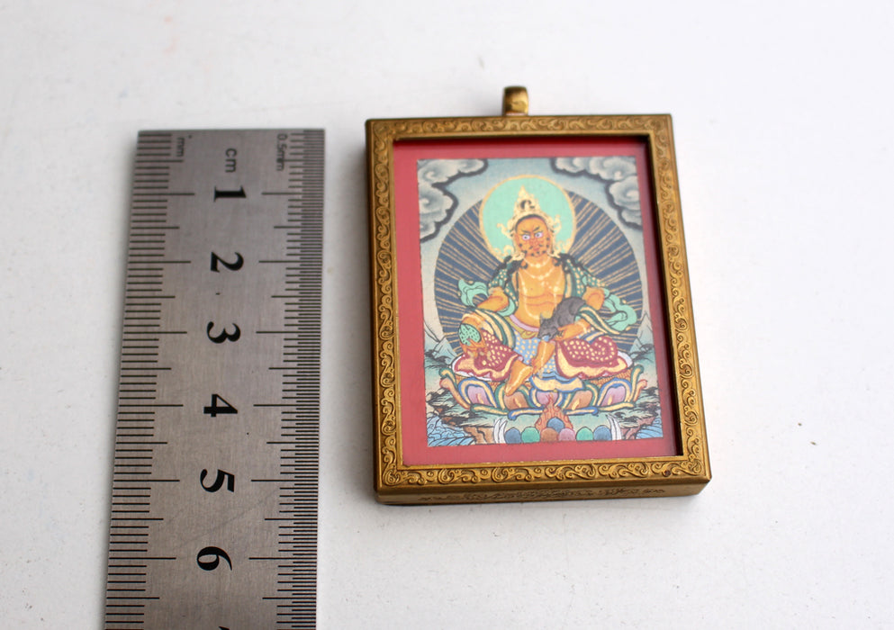 Yellow Zambala Mini Thangka Amulet Pendant - nepacrafts