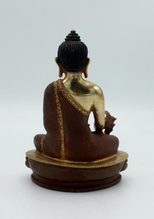 Partly Gold Plated Copper Medicine Buddha Statue 5.5 Inch