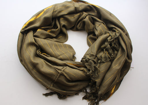Olive Green Plain Jari Cotton Scarf with Golden Lining - nepacrafts
