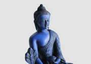 Dragon Carved Blue Color Resin Medicine Buddha Statue 5" - nepacrafts