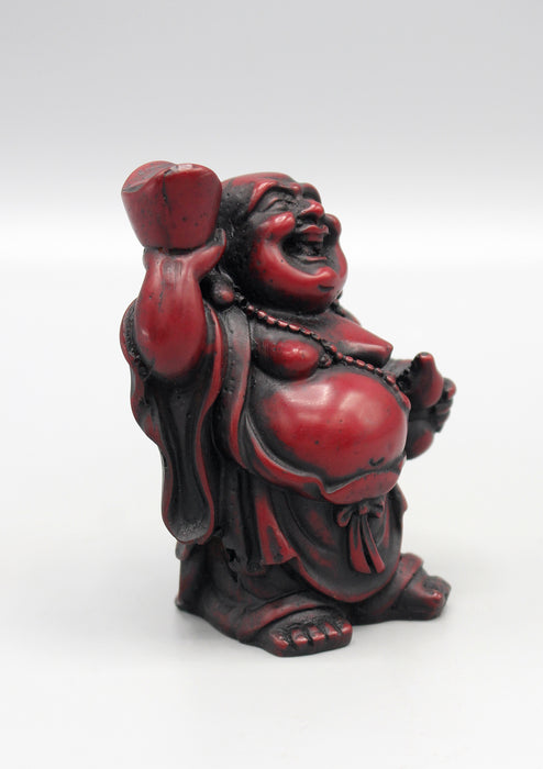 Laughing Buddha with Bowl Maroon Resin Statue - nepacrafts