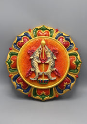 Handpainted Auspicious Symbol Double Fish Clay Wall Hanging - nepacrafts