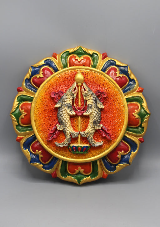 Handpainted Auspicious Symbol Double Fish Clay Wall Hanging - nepacrafts