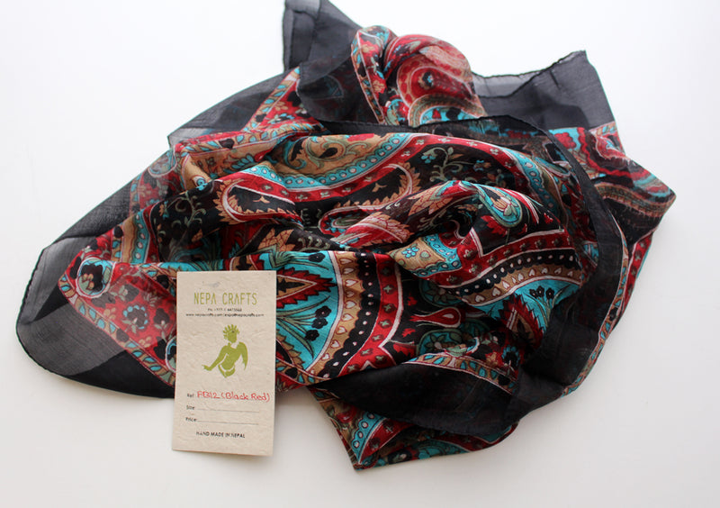 Summer Silk Square Scarves Printed with Colorful Pattern - nepacrafts
