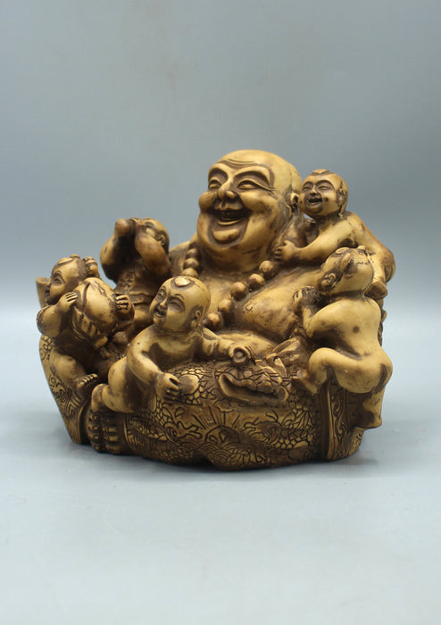 Feng Shui Laughing Buddha Sitting with Five Children Statue