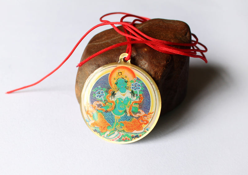 Green Tara and Mantra Printed Tibetan Buddhist Amulet Pendant - nepacrafts