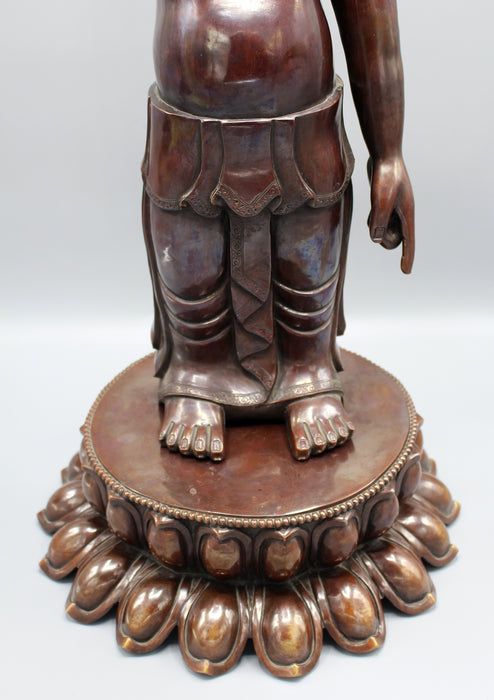 Copper Oxidized Standing Buddha Statue 25" - nepacrafts