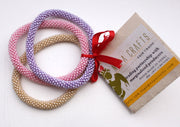 Set of Three Stylist Nepalese Roll on Bracelet-Pink, Beige and Purple - nepacrafts