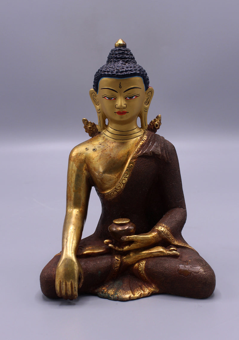 Gold Plated Copper Shakyamuni Buddha Statue 6.3"H