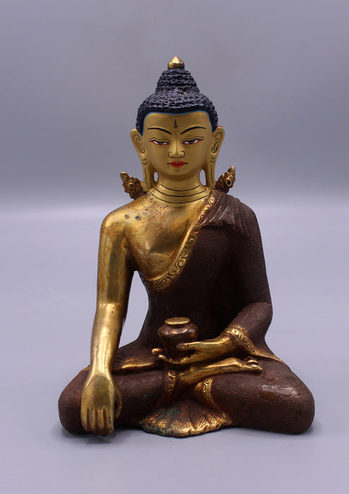 Gold Plated Copper Shakyamuni Buddha Statue 6.3"H