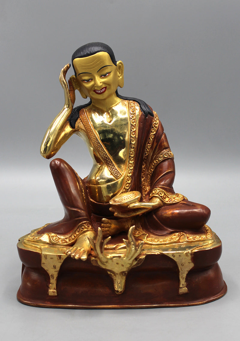 Partly Gold Plated Copper Milarepa Statue