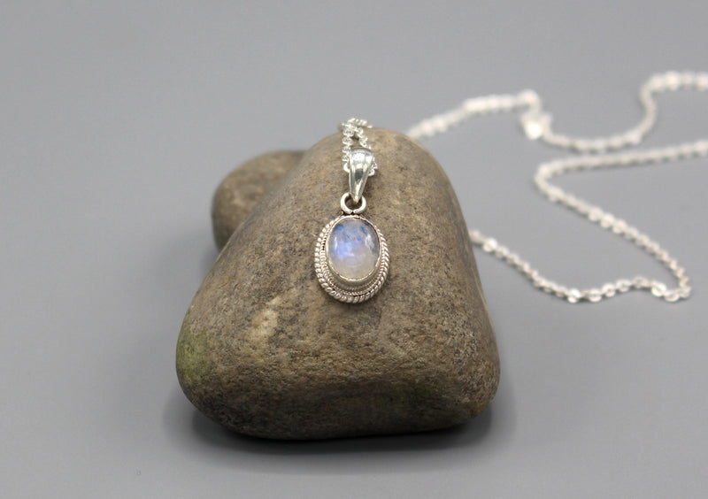 Radiant Blue Moonstone Sterling Silver Pendant - nepacrafts