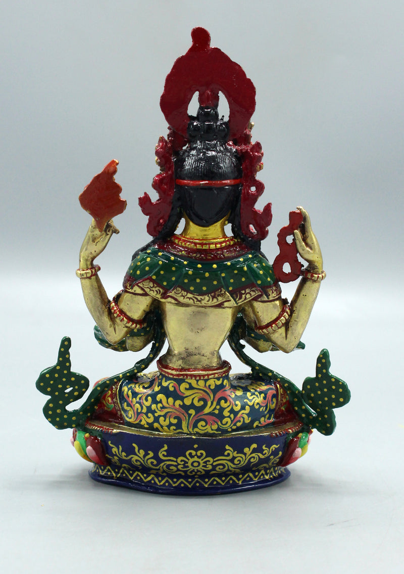 Hand Painted Fine Carving Chenrezig Gold Plated Statue