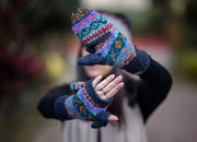 Dark Blue Pure Wool Convertible Mittens - nepacrafts