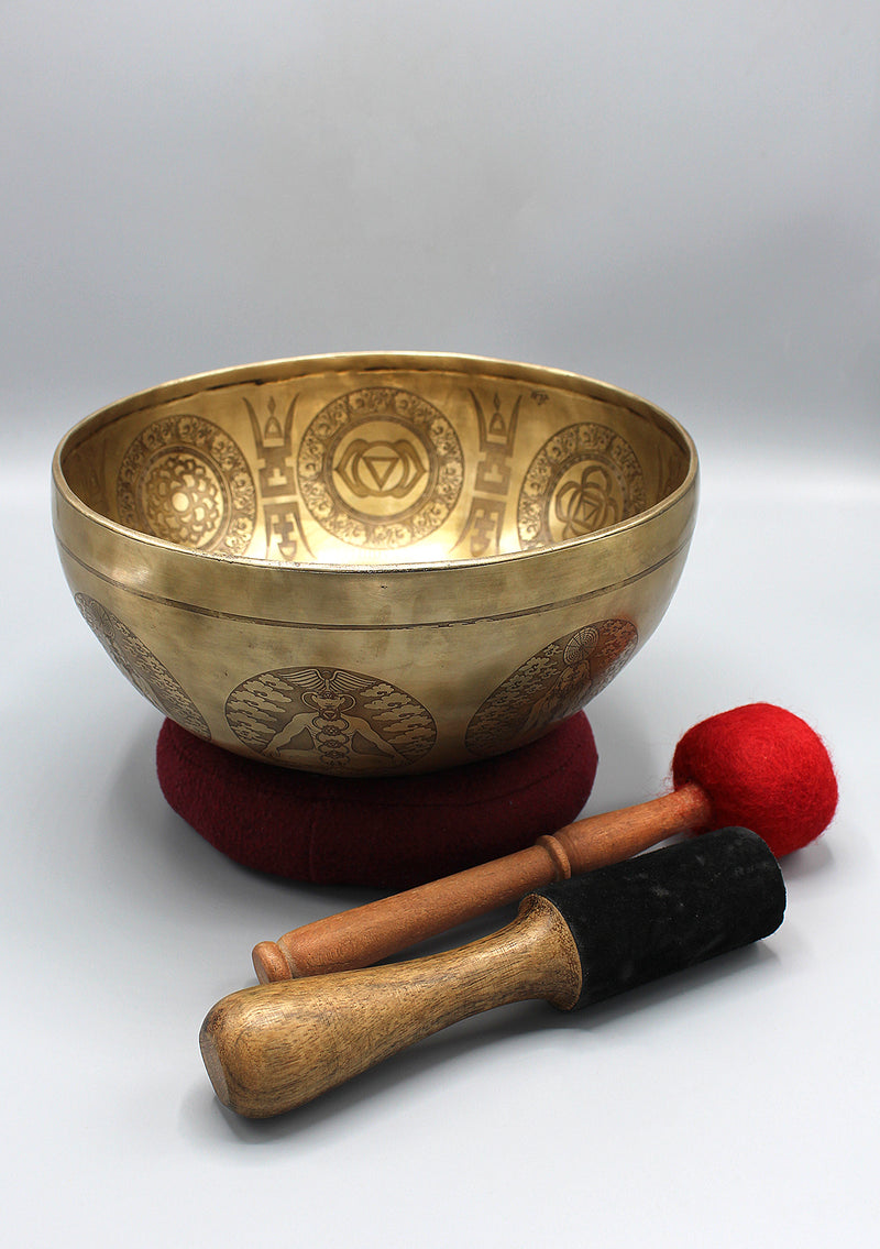 Seven Chakra Carved Meditation Tibetan Singing Bowl