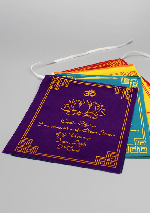 Seven Chakra with Meaningful Message Velvet Prayer Flags - nepacrafts