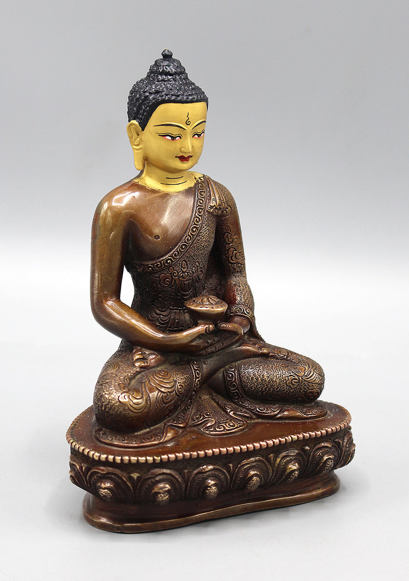 Amitabha Buddha Copper Oxidized Statue with Golden Face