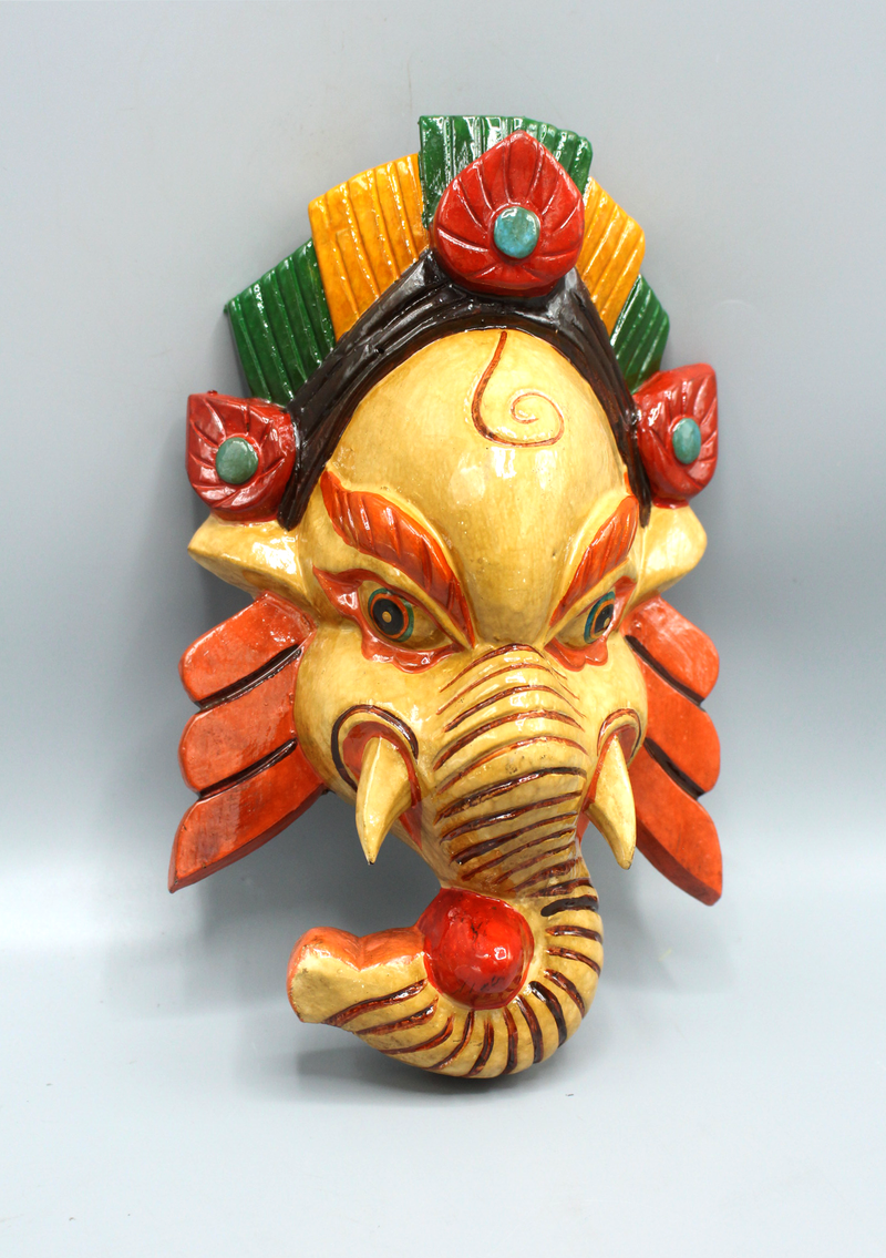 Hand Painted Ganesh Wall Hanging Mask - Cream