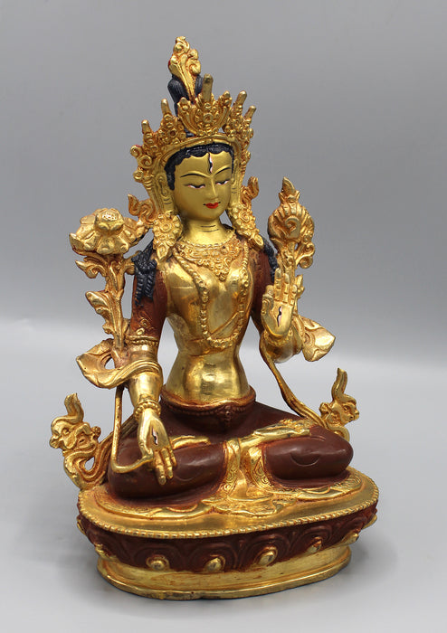 Partly Gold Plated Magical White Tara Statue 8" High SSST036