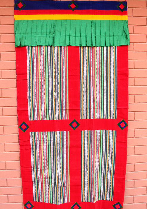 Red Soft Velvet Border Bhutanese Fabric Cotton Door/Wall Hanging Curtain - nepacrafts