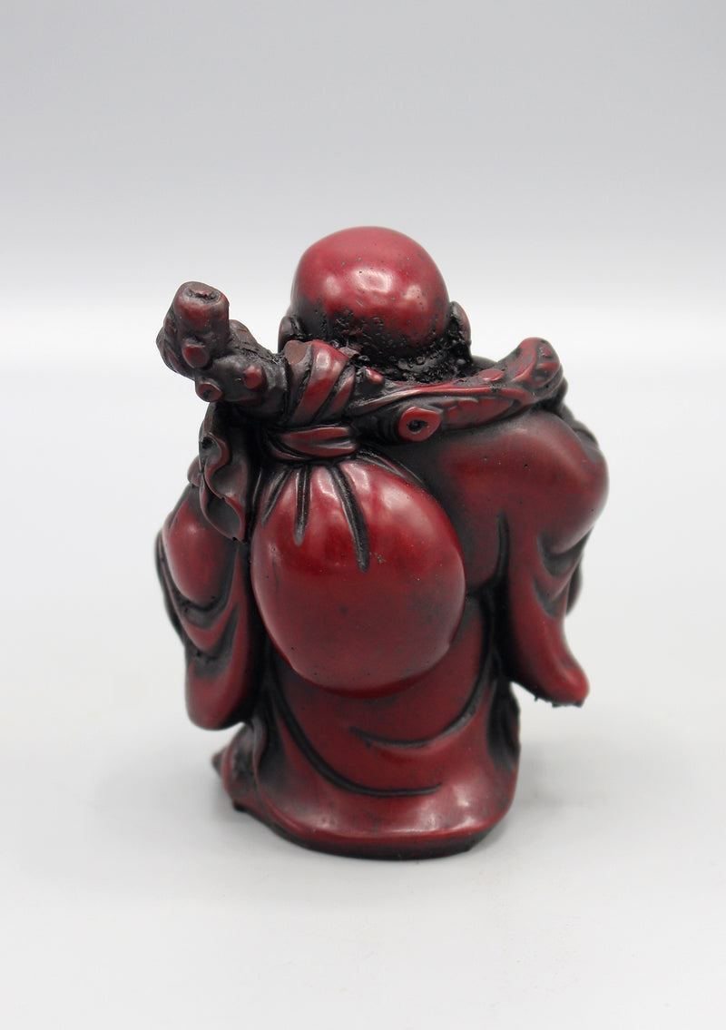 Laughing Buddha with Fan Maroon Resin Statue - nepacrafts