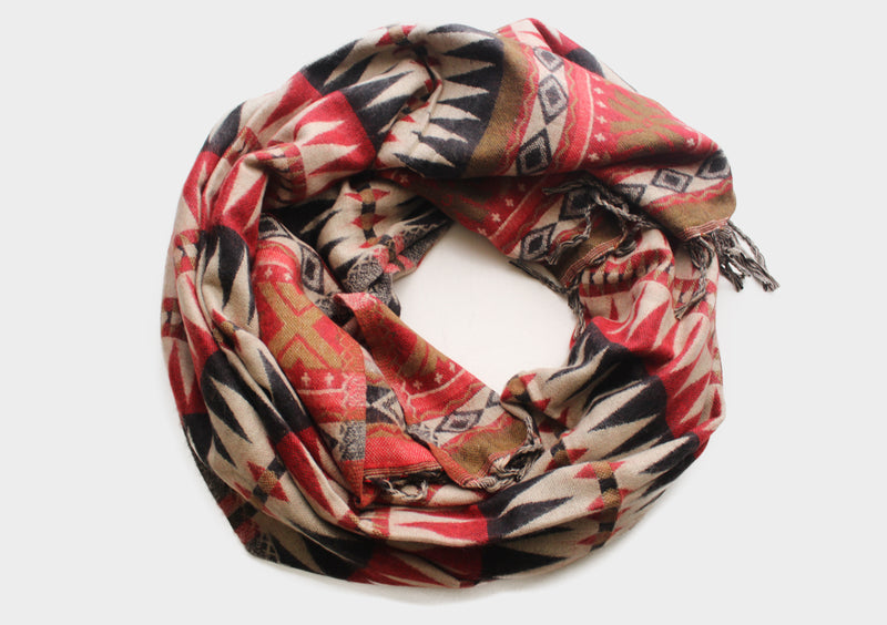 Red and Black Jacquard Triangle Print Woolen Shawl - nepacrafts