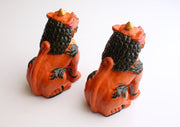 Hand Carved and Painted Pair of Clay Temple Lion Statue - nepacrafts