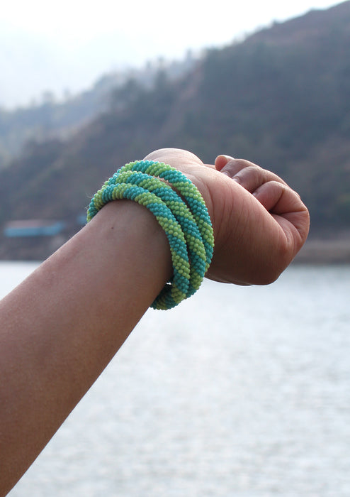Turquoise & Lemon Matte Beads Nepalese Roll on Bracelet