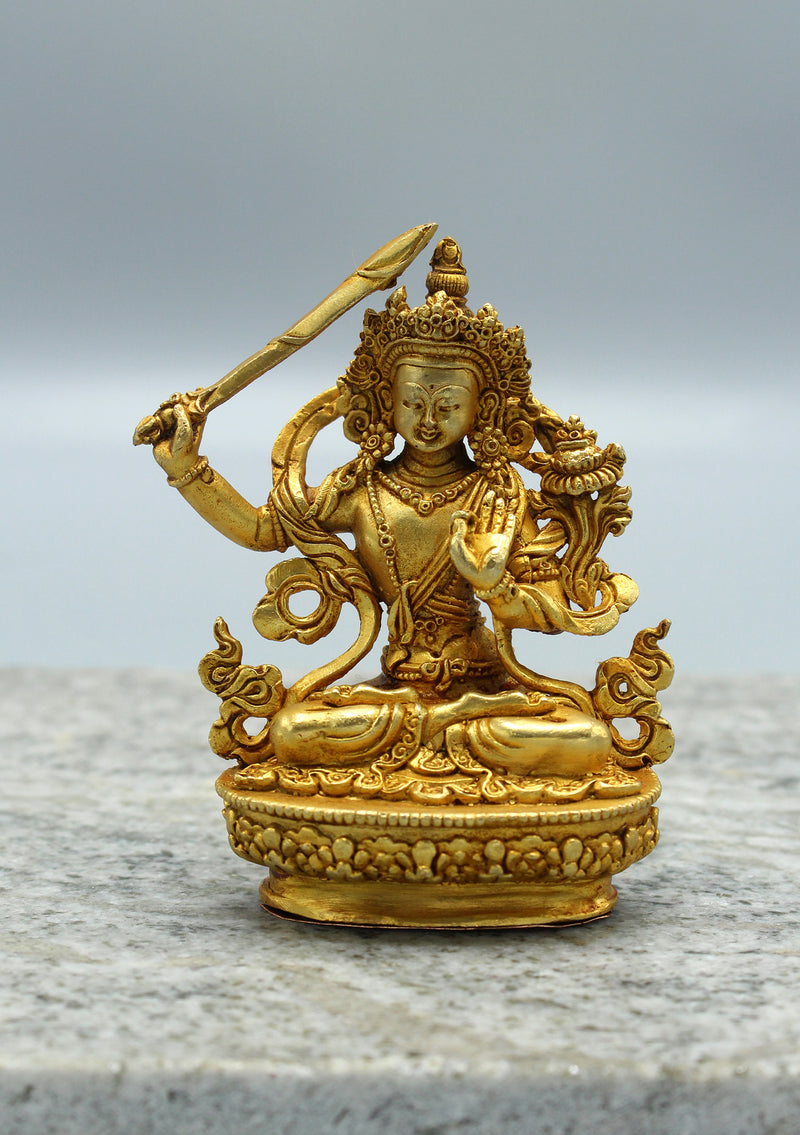 Gold Plated Manjushree Statue 3.5"