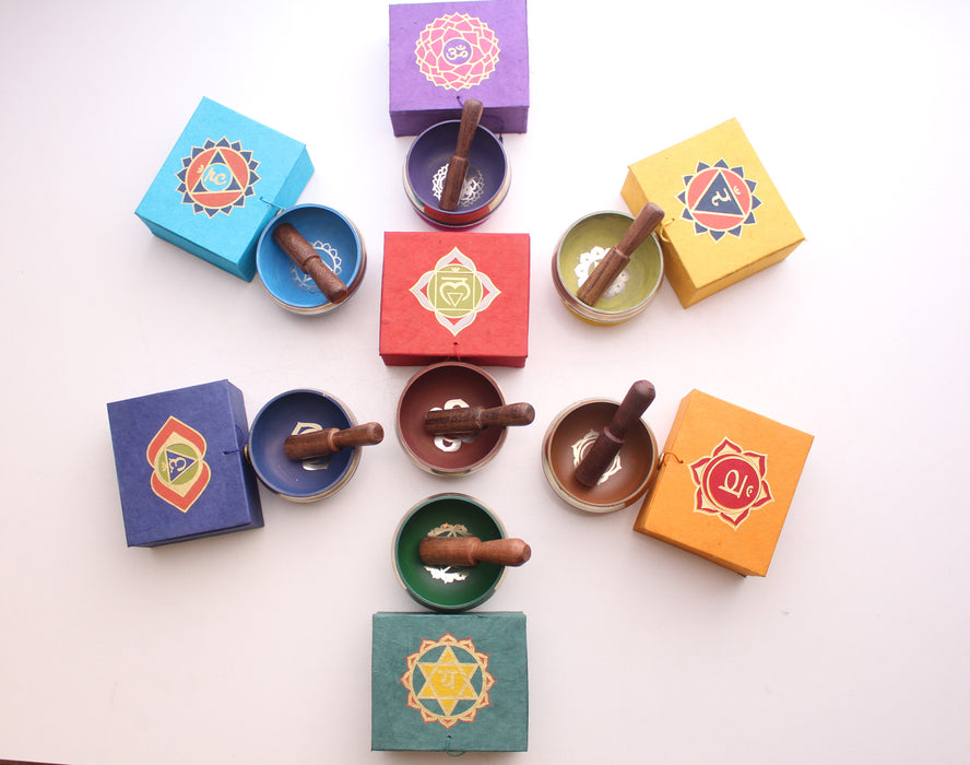 Seven Chakra Signs etched Singing Bowls Gift Box set