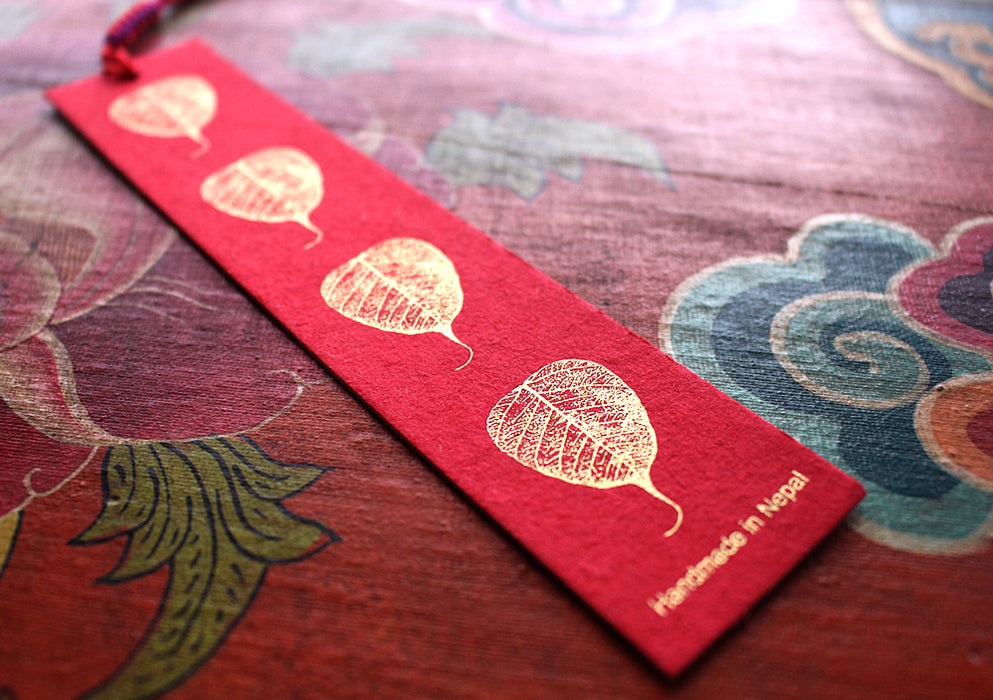 Leaf Lokta Paper Bookmark with Charm Tassel - nepacrafts