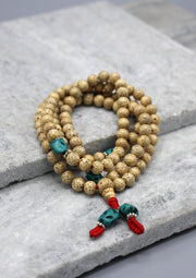 Genuine 108 Lotus Seeds Tibetan Prayer Mala with Turquoise Spacer - nepacrafts