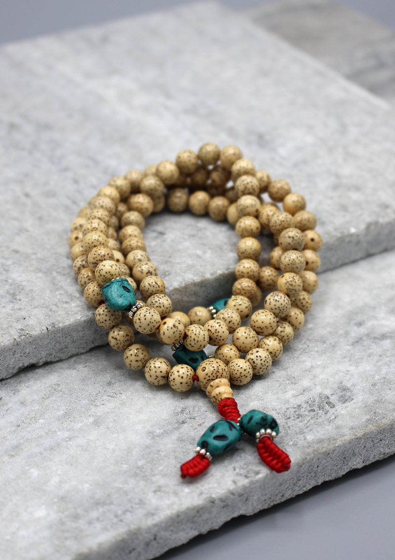 Genuine 108 Lotus Seeds Tibetan Prayer Mala with Turquoise Spacer - nepacrafts