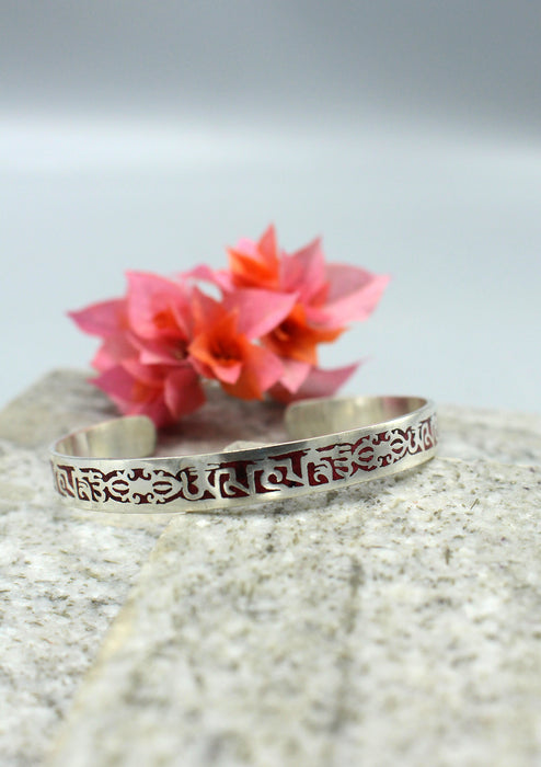 Om Mani Coral Inlaid Tibetan Bracelet
