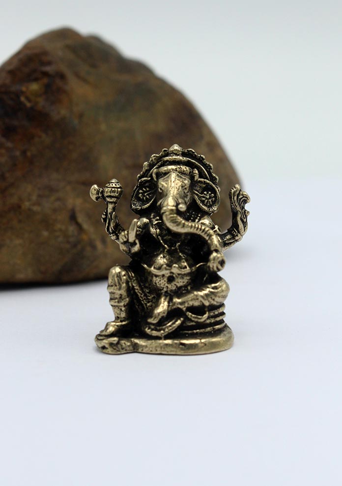4 Armed Mini Brass Ganesha  Statue