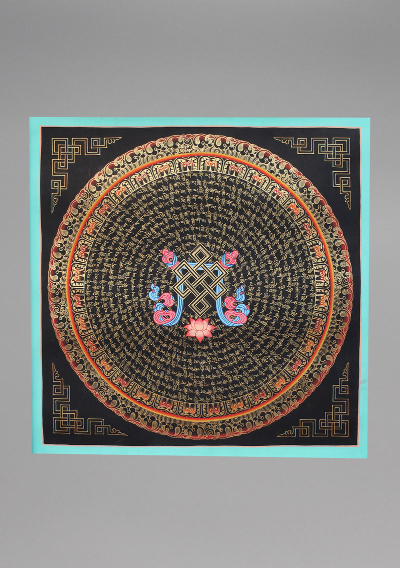Tibetan Endless Knot 12 Line Mantra Mandala Thangka Painting