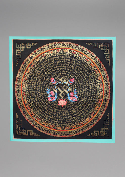 Tibetan Endless Knot 12 Line Mantra Mandala Thangka Painting