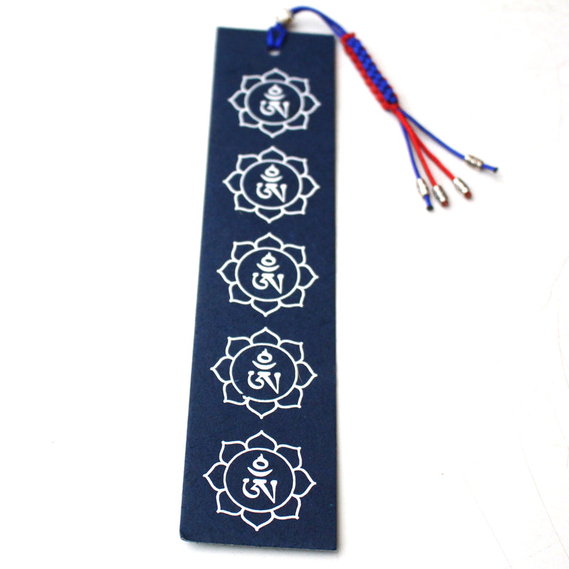 Tibetan Om Lotus Lokta Paper Bookmark with Charm Tassel